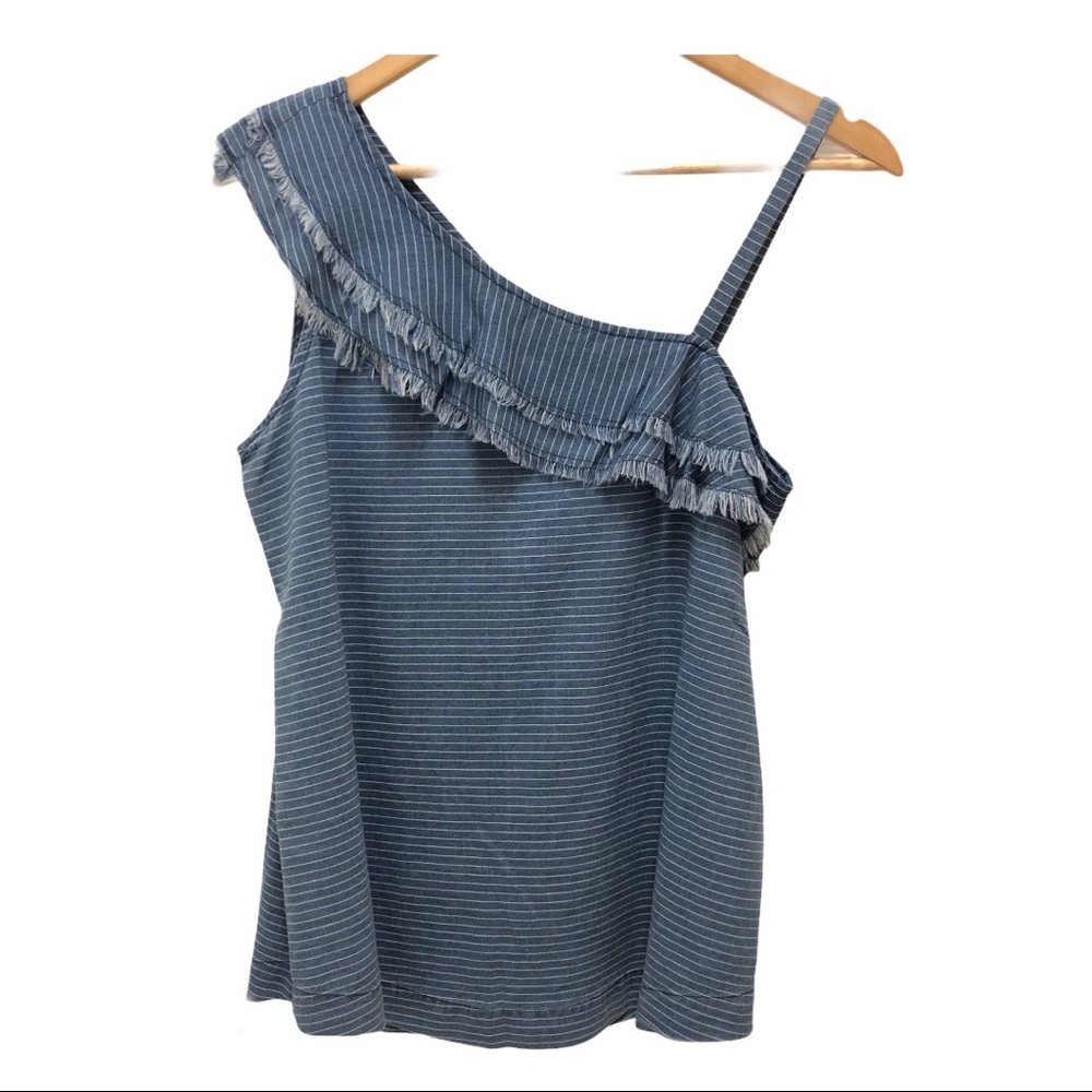 1250 Degree C Chambray One Shoulder Striped Top